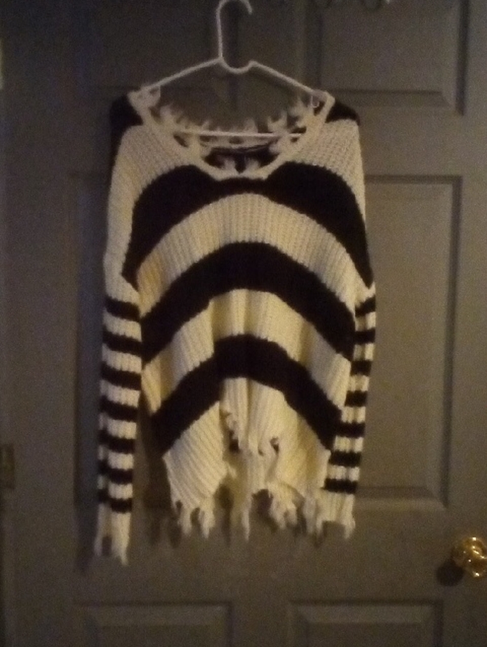 Distressed Black & White Striped Sweater